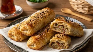 Çayın yanına çok yakışan pratik lezzet: Patlıcanlı çıtır börek tarifi