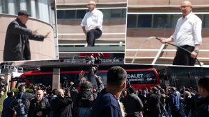 CHP Genel Merkezi'nde dikkat çeken anlar: Özel destekçileri parti otobüslerini bina önüne çekti, Mahmut Tanal hortumla bekliyor