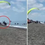 Plajda dehşet anları! Kontrolden çıkan motorlu paraşüt kalabalığa daldı: 3 yaralı