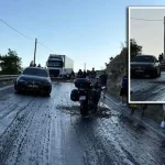 Yola akan mazot faciayı beraberinde getirdi! Zincirleme kazada 4 araç birbirine girdi