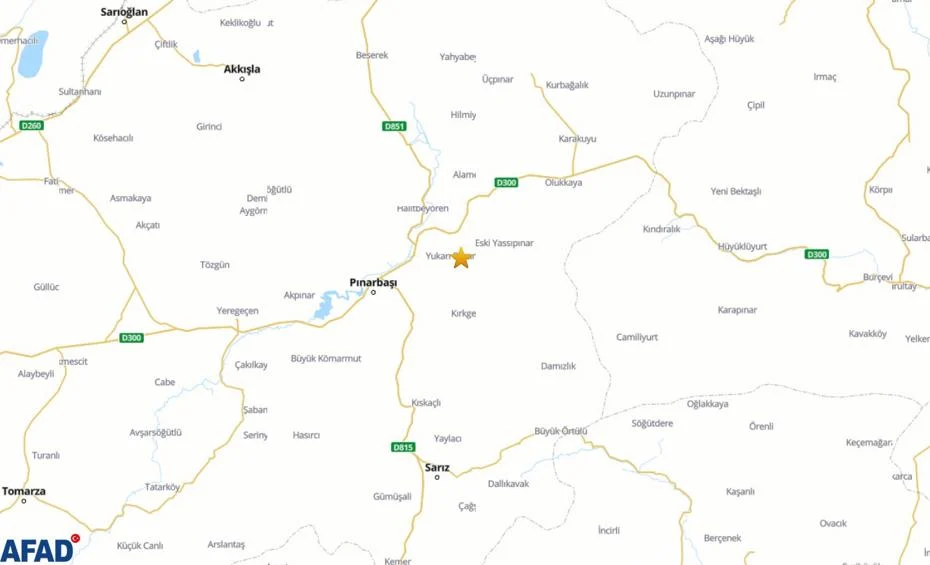 Kayseri’de deprem hareketliliği. Geceden bu yana 62 deprem meydana geldi