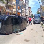 Direksiyon hakimiyetini kaybeden sürücü takla attı